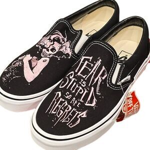 Vans Custom Painted "Fear Is Stupid So Are Regrets" Marilyn Monroe Slip-On Shoes